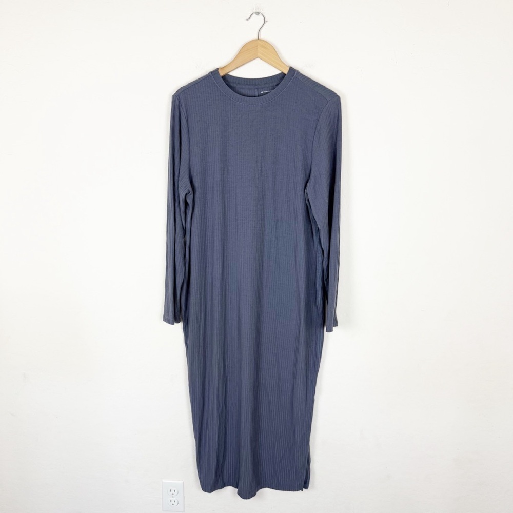 universal standard ribbed midi dress blue
